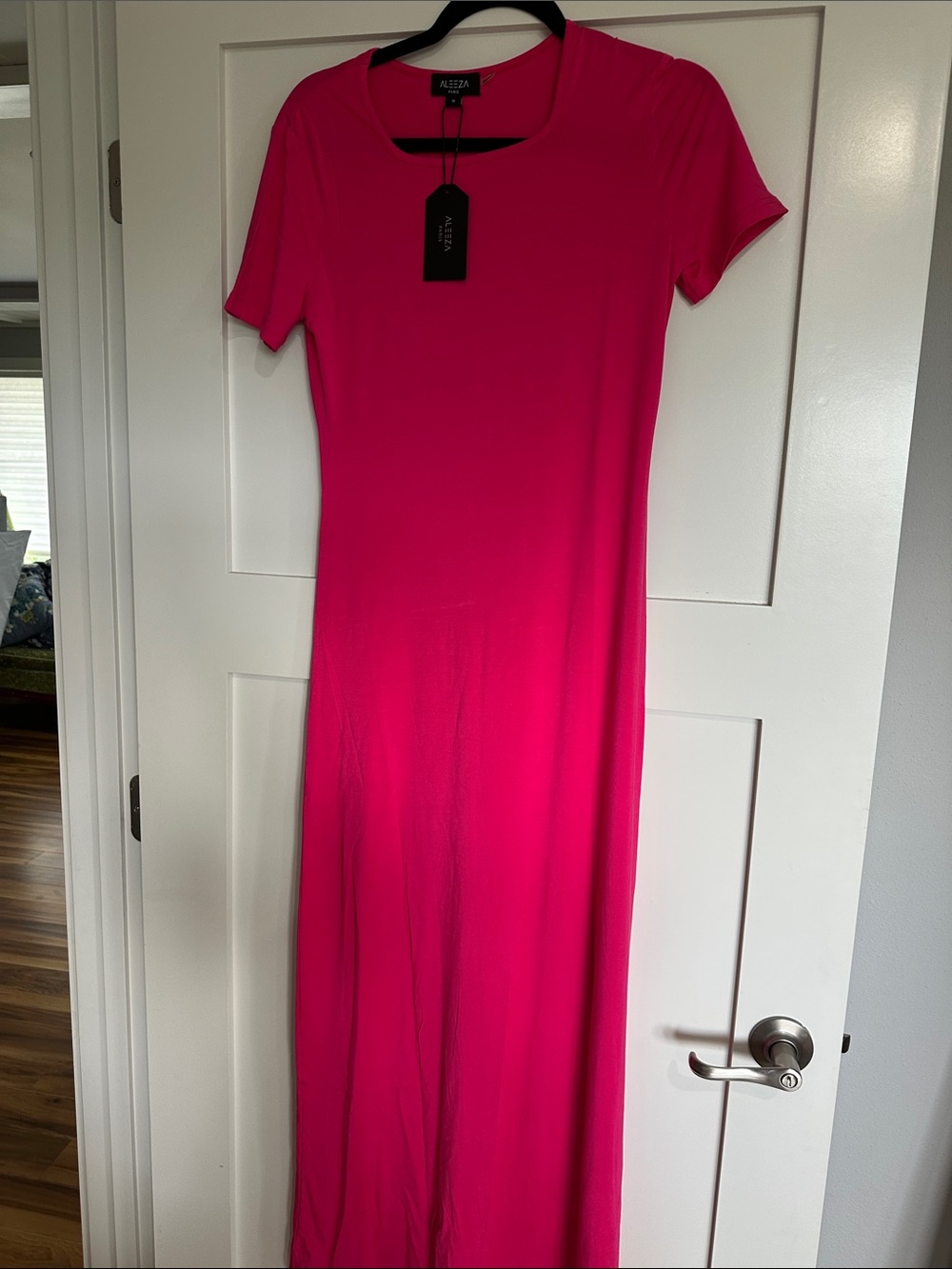 Aleeza Hot Pink Short Sleeve Maxi Dress- super soft